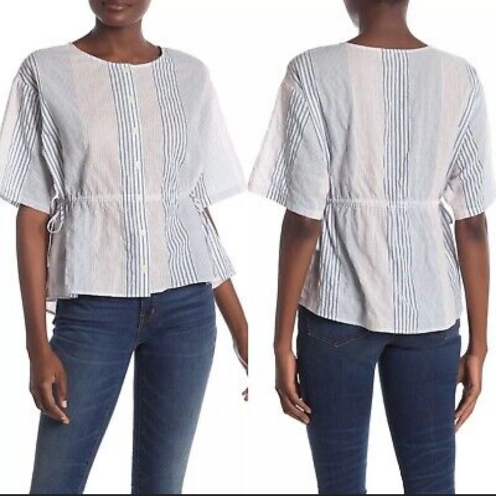 Madewell Drawstring Waist Striped Tie Side Blouse